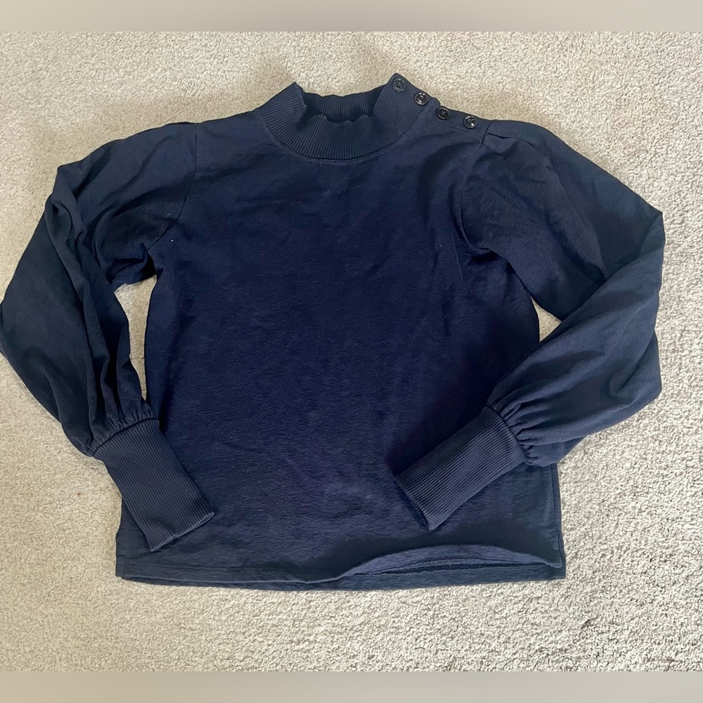 Sessun Amor Mock Neck Ribbed Cuff Pullover, Women’s Navy Long Sleeve Top- Medium